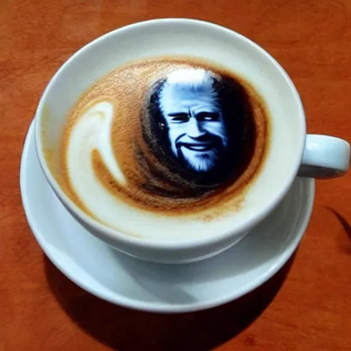 Prompt: latte art of bob ross