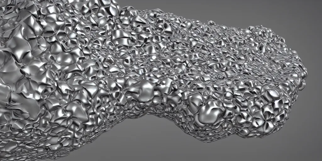 Image similar to photorealistic 3 d voronoi sculpture made of liquid metal, raytraced, octane render, c 4 d, 8 k