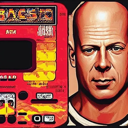 Image similar to box art for a gameboy game that just loads a picture of bruce willis's face. no other gameplay features.