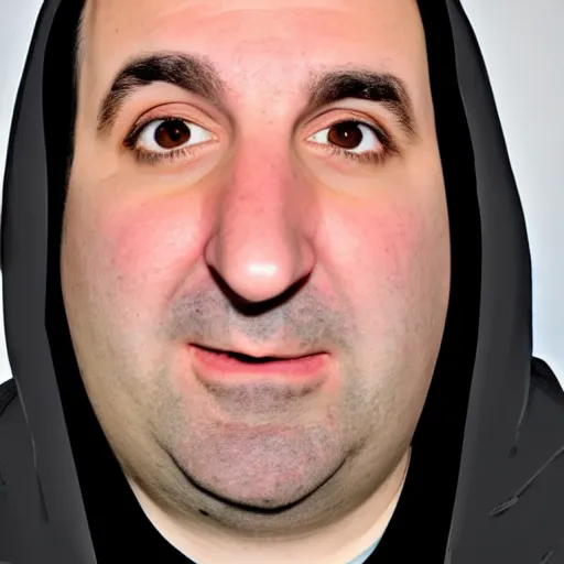 Prompt: Mike Stoklasa from Red Letter Media as a black hooded executioner