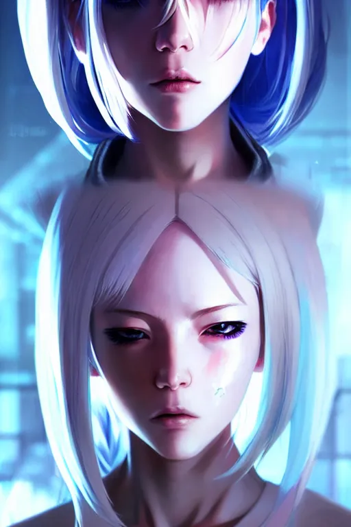 Prompt: portrait Anime cyborg girl, cyberpunk, cute-fine-face, white-hair pretty face, realistic shaded Perfect face, fine details. Anime. realistic shaded lighting by Ilya Kuvshinov katsuhiro otomo ghost-in-the-shell, magali villeneuve, artgerm, rutkowski, WLOP Jeremy Lipkin and Giuseppe Dangelico Pino and Michael Garmash and Rob Rey