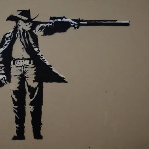 Prompt: heavily armed cowboy, drawn by banksy