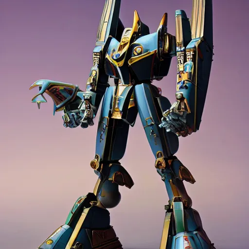 Prompt: fantasy sphinx mecha, sphinx body, egyptian helmet, mythical beast mecha, rococo, sci - fi movie, floral details, 8 k hd resolution, sazabi, barbatos mobile suit, bandai box art, macross, makoto kobayashi, frank gehry, raymond swanland