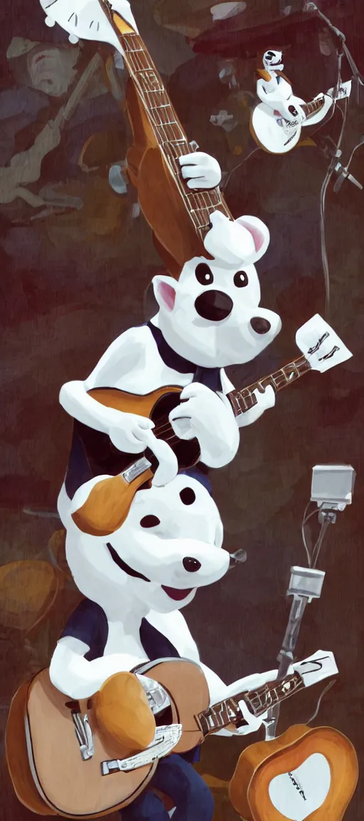 Prompt: K.K Slider playing guitar at a concert, portrait full body, digital art, high quality, detailed