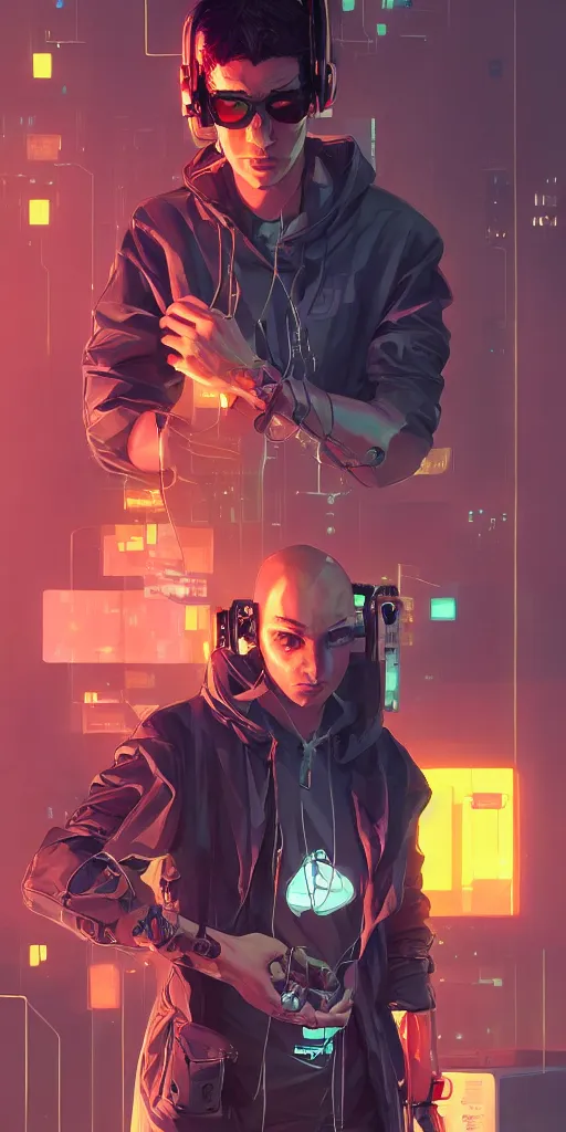 Image similar to cyberpunk hacker with server, lots of wires, art gta 5 cover, official fanart behance hd artstation by jesper ejsing, by rhads, makoto shinkai and lois van baarle, ilya kuvshinov, ossdraws