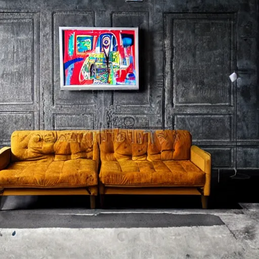Image similar to A modern couch designed by Basquiat Realistic Photo, Advertising photography