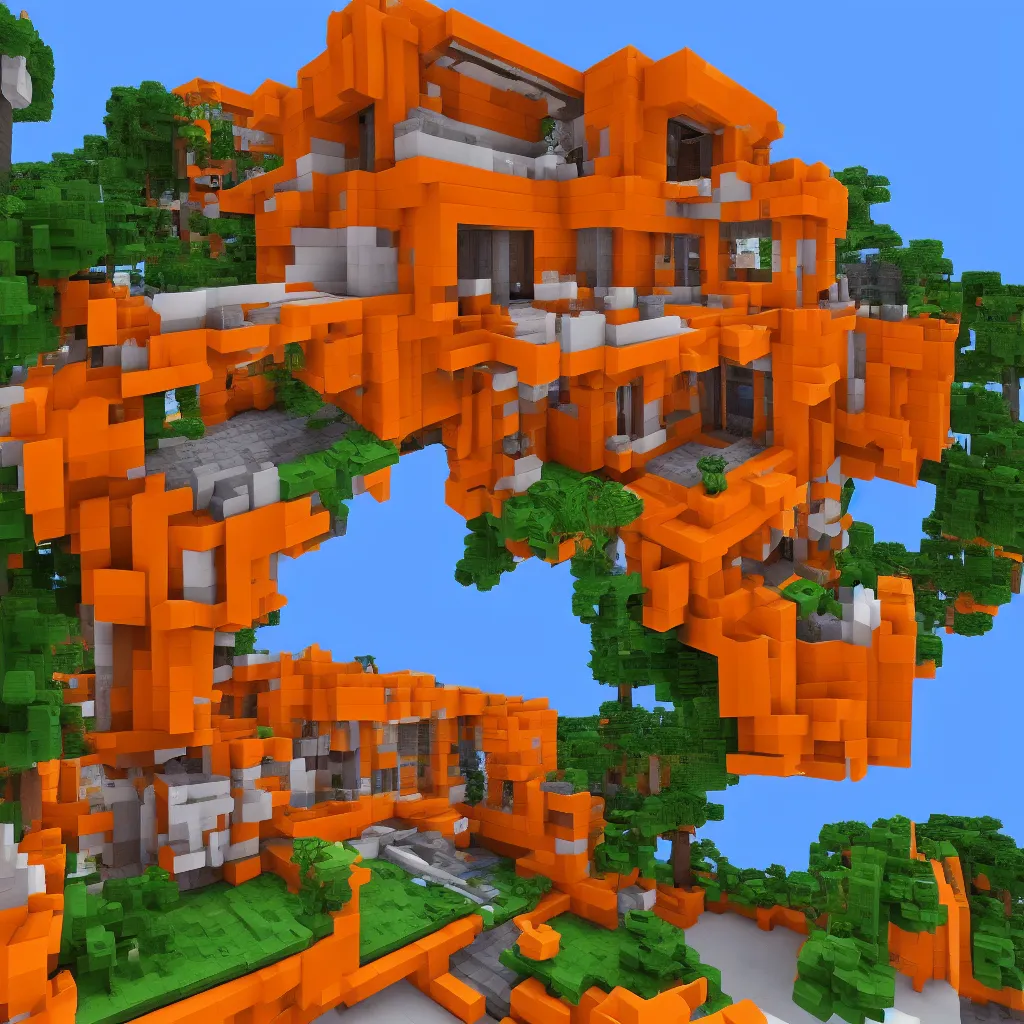 Prompt: a orange voxel style villa in the metaverse