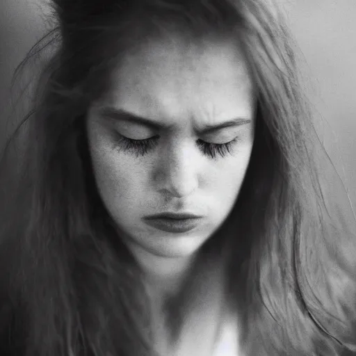 Prompt: award winning photo of some melancholy as antonioni would depict it, she is 2 3, she is beautiful and listens to oathbreaker, photorealistic, closeup, black and white, insanely detailed, facial features details, foggy like in norwegian black metal aesthetic