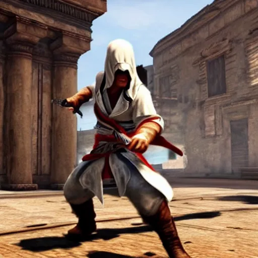 Prompt: quentin tarantino in the video game assassins creed