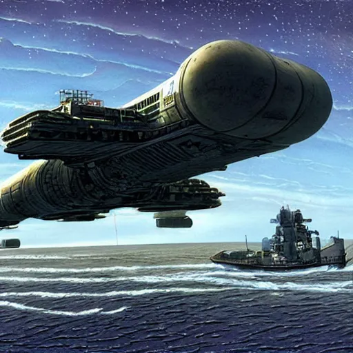 Image similar to scout spaceship with 100-ton hull used for exploration survey and courier duties, peter elson, chris foss