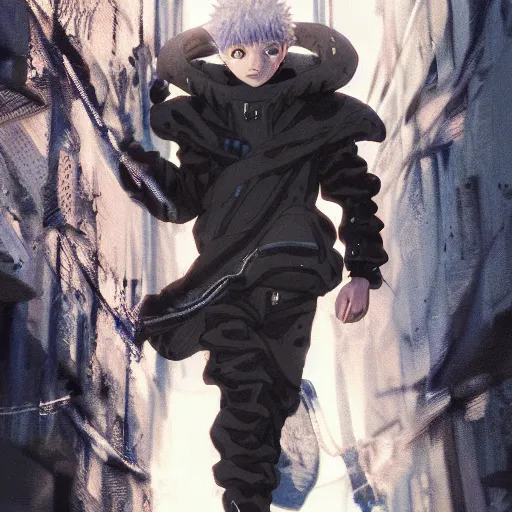 Prompt: killua zoldyck, edgy streetwear, techwear, cyberpunk style outfit, scifi, blue side lighting, detailed portrait, intricate complexity, by greg rutkowski, ross tran, conrad roset, takato yomamoto, ilya kuvshinov. 4 k, beautiful, aesthetic octane render, cinematic dramatic atmosphere