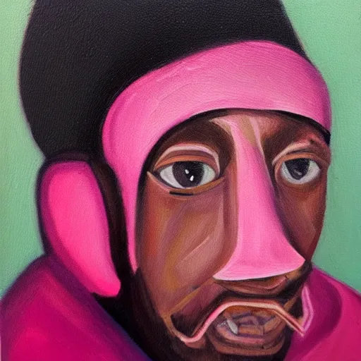 Image similar to pink guy portrait, oil painting