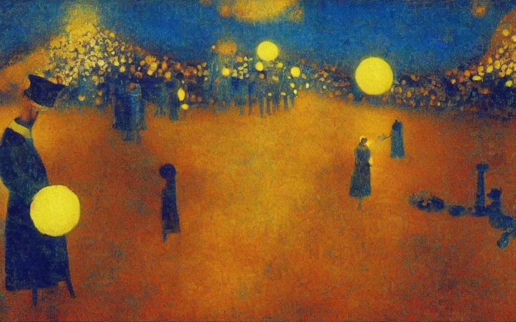 Prompt: surreal movie still from the triplets of belleville, award winning oil painting by odilon redon, chromatic iridescence