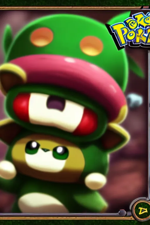 Image similar to teemo, a pokemon trading card of teemo, highly detailed pokemon trading card screenshot