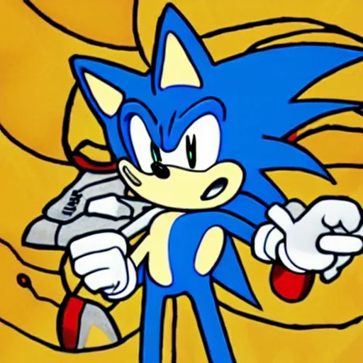 Image similar to Sonic The Hedgehog in the style of Cuphead