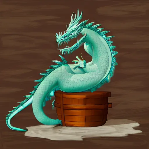 Image similar to dragon sitting on a high top stool waiting patiently for a drink, digital art