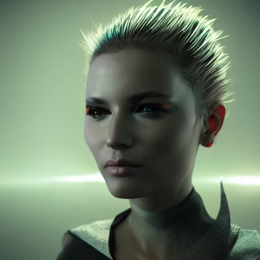 Image similar to ultra realistic 3 d render of beautiful women model, sci - fi, cyberpunk