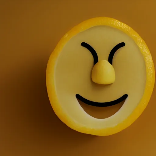 Image similar to lemon emoji face raising one eyebrow, dslr, 8 k, octane beautifully detailed render, cold lighting, cinematic lighting, detailed photo, masterpiece, volumetric lighting, ultra realistic, highly detailed, high quality, lossless, photorealistic