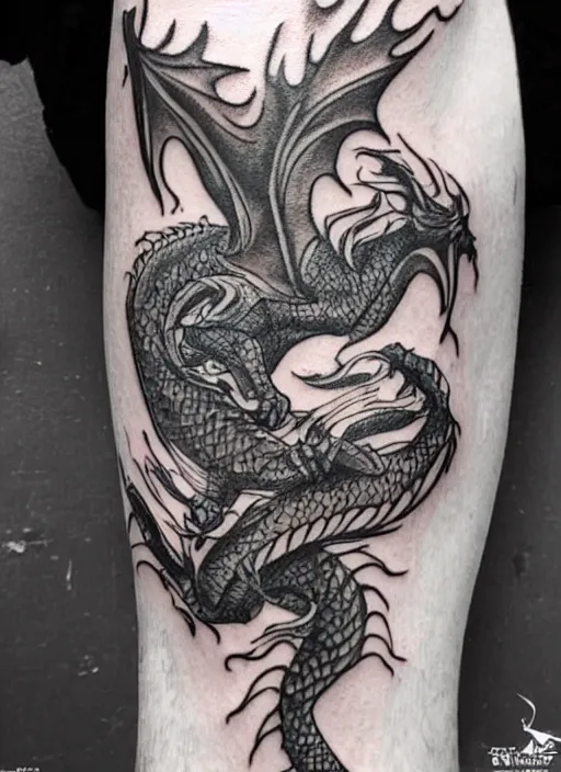 Prompt: a tattoo design of a realistic dragon, highly detailed