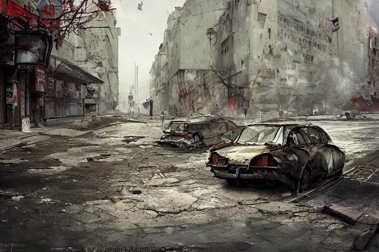 Prompt: derelict soviet, concept art, kyiv streen, ukrainian city, street cinematic clean art darek zabrocki, digital art,