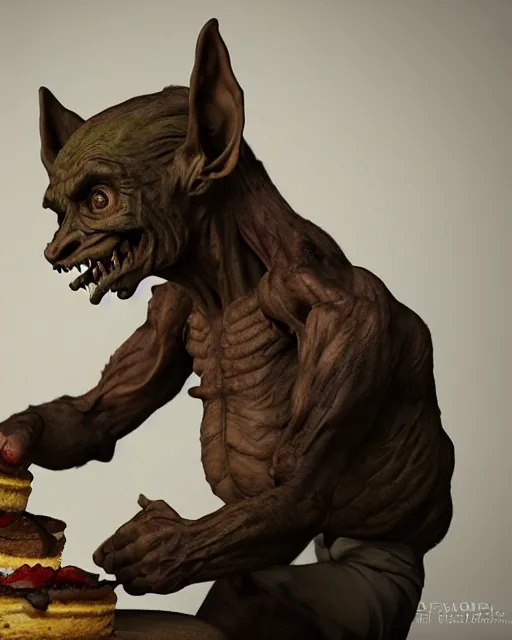 Image similar to closeup profile face portrait of a medieval goblin eating cakes in the cloisters, depth of field, zeiss lens, detailed, symmetrical, centered, fashion photoshoot, by by hyung tae, frank frazetta, bosch, giger, breathtaking, 8 k resolution, extremely detailed, beautiful, establishing shot, artistic, hyperrealistic, beautiful face, octane render