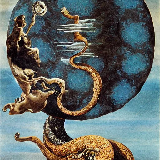 Prompt: The moon being eaten by a serpent, by Salvador Dali
