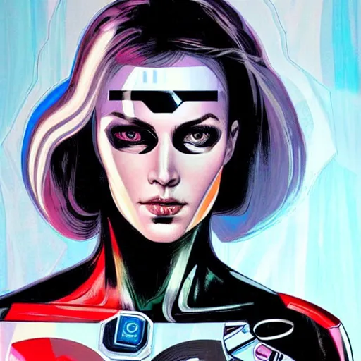 Image similar to beautiful portrait of a female android, by DC comics and Sandra Chevrier