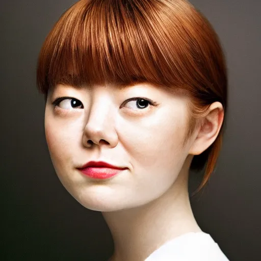 Image similar to a masterpiece portrait photo of a beautiful young woman who looks like a korean emma stone, symmetrical face