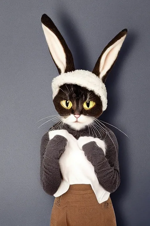 Prompt: a cute cat with bunny head