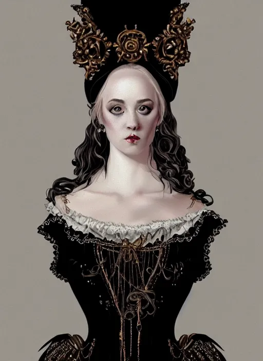 Prompt: historical baroque dress dark, alexander mcqueen, gothic bustier, portrait, voluminous, masterpiece, intricate, highly detailed, artstation, dreamy ghost, concept art