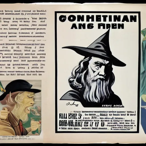 Prompt: a 1 9 4 0 s propaganda wanted poster of gandalf