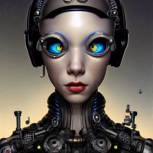 Image similar to Lofi portrait of cyborg, Pixar style by Joe Fenton and Stanley Artgerm and Tom Bagshaw and Tim Burton