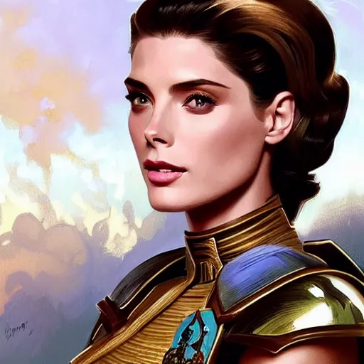Prompt: Ashley Greene's face combined with Grace Kelly's face as a Space Marine, western, D&D, fantasy, intricate, elegant, highly detailed, digital painting, artstation, concept art, matte, sharp focus, illustration, art by Artgerm and Greg Rutkowski and Alphonse Mucha