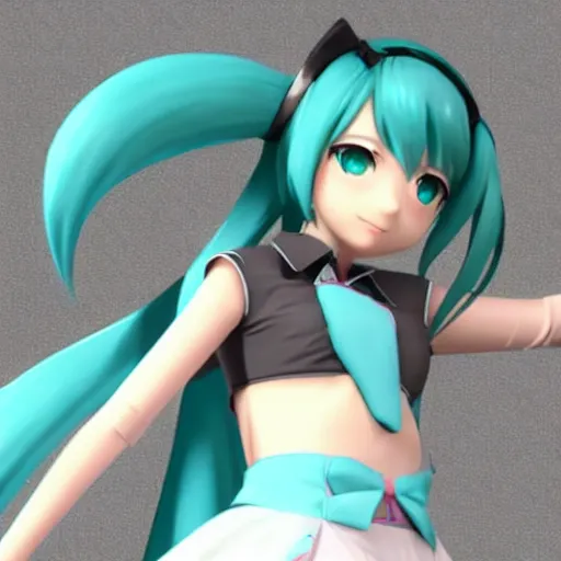 Image similar to hatsune miku v 4 3 d high detailed model, mmd, blender, unreal engine 5