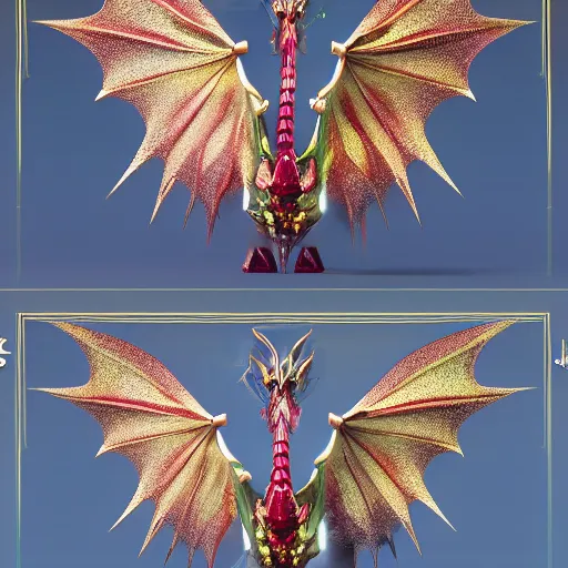 Image similar to a dragon whose scales are made out of rubies and diamonds, unreal engine, artstation