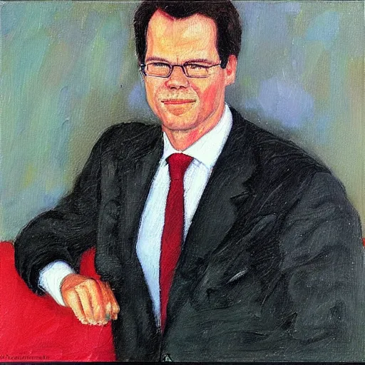 Prompt: “a detailed portrait of Mark Rutte, oil painting by Petrov-Vodkin”