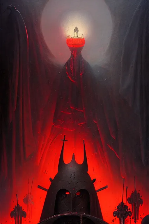 Prompt: hieronymus bosch, greg rutkowski, anna podedworna, painting of the black knight, glowing red evil lights, graveyard