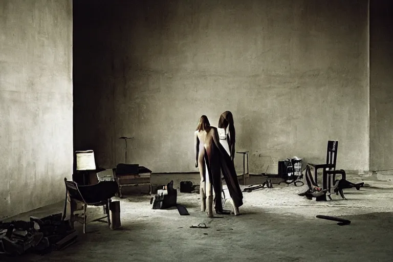 Prompt: liminal spaces, the back rooms, non-Euclidean, photo by Annie liebovitz