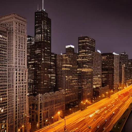 Prompt: a long exposure shot of Chicago, abstract