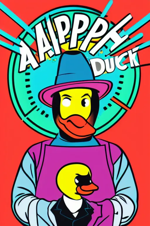 Image similar to happy duck, 7 6 retro futurist illustration art by butcher billy, sticker, colorful, illustration, highly detailed, simple, smooth and clean vector curves, no jagged lines, vector art, smooth andy warhol style