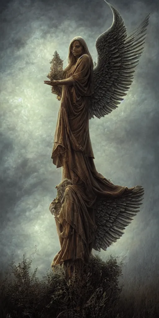 Image similar to bliblically accurate angel, horror, backlit, gloomy sky, highly detailed, digital painting, scales, by tomasz alen kopera and greg rutkowski and dan mumford and artgerm, vivid colors, masterpiece, detailed shading, 8 k resolution, intricate, smooth