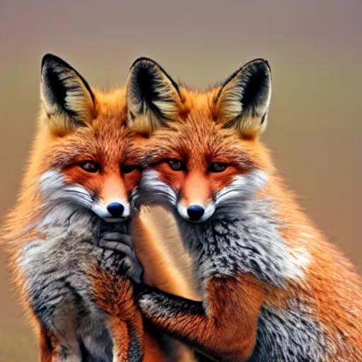 Image similar to Two foxes hugging each other lovingly