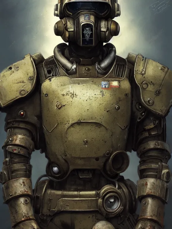 Image similar to portrait of a young soldier from fallout 4 wearing power armor, art by ryo shiotani and greg rutkowski, intricate, beautiful, cute, cinematic lighting