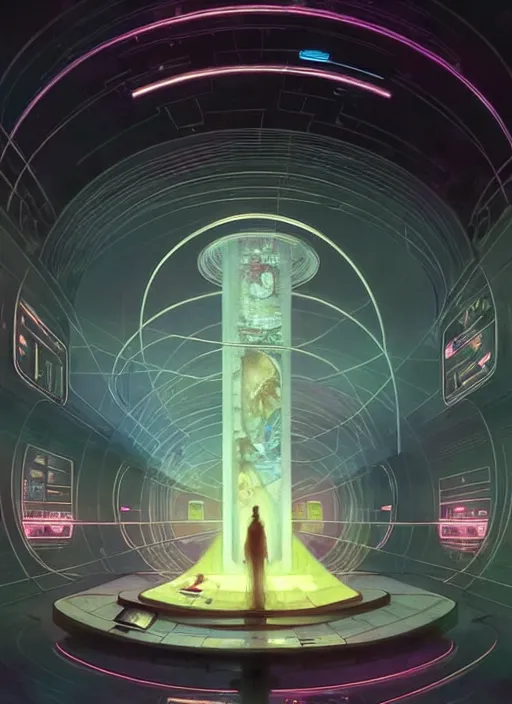 Image similar to high depth, collective civilization hospital, calm, healing, resting, life, hybrids, scifi, glowing lights!!, published concept art, mixed medias, image overlays, sharp focus, thin glowing wires, winning illustration, art by greg rutkowski and alphonse mucha, singularity!!!, 3 6 0 projection