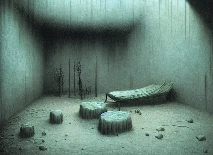 Prompt: An interior by Zdzislaw Beksinski, high definition, digital art, matte painting, very detailed, realistic