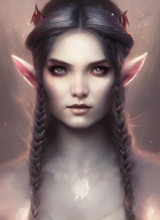 Image similar to female elf painted by artgerm and tom bagshaw, fantasy art, dramatic lighting, highly detailed oil painting