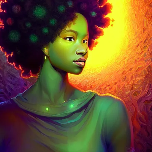 Image similar to afro goddess inside matrix deepdream radiating a glowing aura stuff loot legends stylized digital illustration video game icon artstation lois van baarle, ilya kuvshinov, rossdraws,