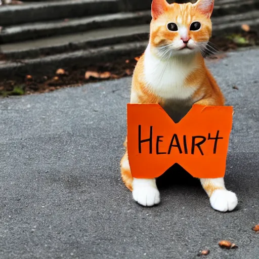 Image similar to cute orange tabby cat holding a sign that reads