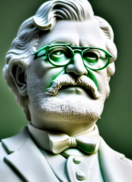 Image similar to colonel sanders as verde alpi marble statue by michaelangelo, high lights, 4 k, high detailed photography, 5 0 mm lens, depth of field, cinematic