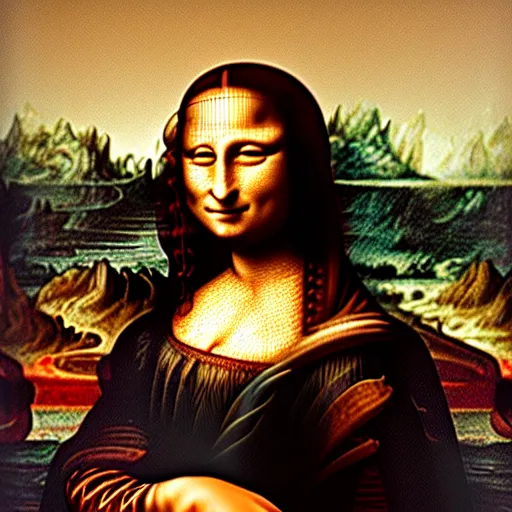 Image similar to Mona Lisa hugging leonardo da vinci